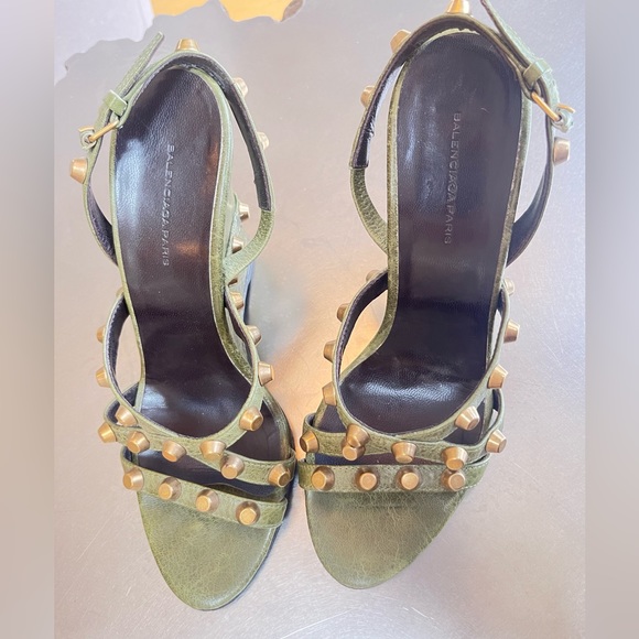 BALENCIAGA green leather wedges with studs size 39 - Picture 3 of 8